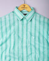 Cevon Light Green With White Stripe Amsler Cotton Shirt