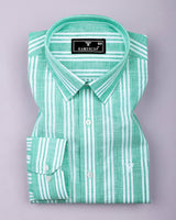 Cevon Light Green With White Stripe Amsler Cotton Shirt