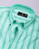 Cevon Light Green With White Stripe Amsler Cotton Shirt