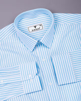 Alfa BabyBlue With White Bengal Stripe Oxford Cotton Shirt