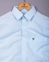 Alfa BabyBlue With White Bengal Stripe Oxford Cotton Shirt