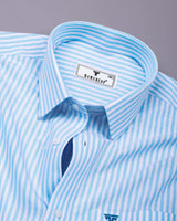 Alfa BabyBlue With White Bengal Stripe Oxford Cotton Shirt
