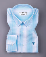 Alfa BabyBlue With White Bengal Stripe Oxford Cotton Shirt