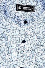 White with blue floral design printed cotton shirt