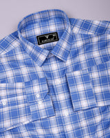 Flavo Blue With Gray Dobby Check Formal Cotton Shirt