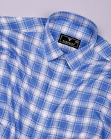 Flavo Blue With Gray Dobby Check Formal Cotton Shirt