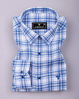 Flavo White With Blue Dobby Check Formal Cotton Shirt