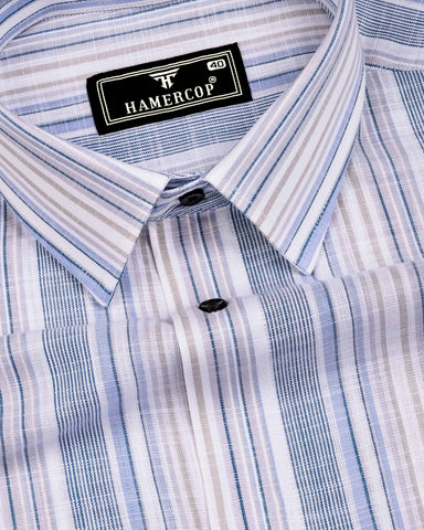 Elora Blue Multi Stripe Linen Cotton Shirt