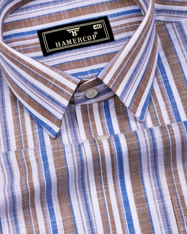 Lorix Brown Multi Stripe Linen Cotton Shirt