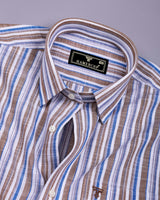 Lorix Brown Multi Stripe Linen Cotton Shirt