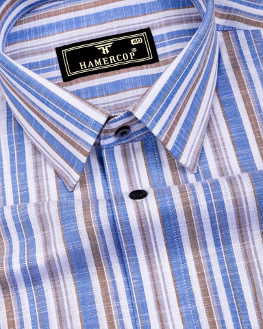 Lorix Blue Multi Stripe Linen Cotton Shirt