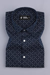 Navy blue with white print jacquared cotton shirt