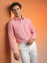 Ferva Orange Stripe Linen Cotton Shirt