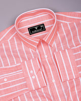 Ferva Orange Stripe Linen Cotton Shirt