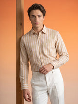 Ferva Biscuit Cream Stripe Linen Cotton Shirt