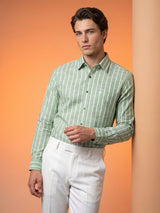 Ferva Pista Green Stripe Linen Cotton Shirt