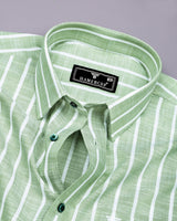 Ferva Pista Green Stripe Linen Cotton Shirt