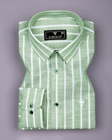 Ferva Pista Green Stripe Linen Cotton Shirt