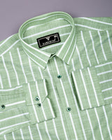 Ferva Pista Green Stripe Linen Cotton Shirt