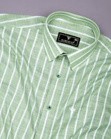 Ferva Pista Green Stripe Linen Cotton Shirt