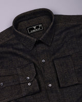 Phantom Chocolate Brown Herringbone Stripe Plaid Flannel Shirt