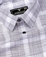 Neron White With Black Check Dobby Textured Cotton Shirt