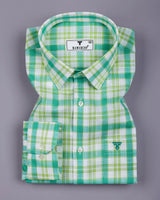 Trell Green With White Check Linen Cotton Shirt