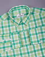 Trell Green With White Check Linen Cotton Shirt