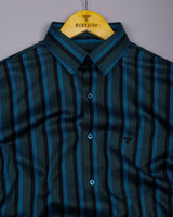 Aevon Blue Multicolour Twill Stripe Premium Cotton Shirt