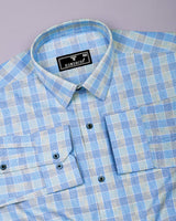 Jorvio Blue Houndstooth Check Premium Cotton Shirt
