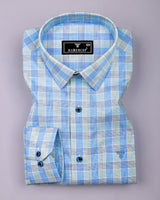 Jorvio Blue Houndstooth Check Premium Cotton Shirt