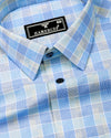 Jorvio Blue Houndstooth Check Premium Cotton Shirt
