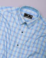 Jorvio Blue Houndstooth Check Premium Cotton Shirt