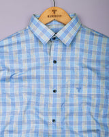 Jorvio Blue Houndstooth Check Premium Cotton Shirt