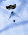 Laxion Blue Micro Check Formal Cotton Shirt