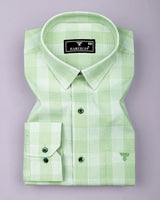 Laxion Pista Green Micro Check Formal Cotton Shirt