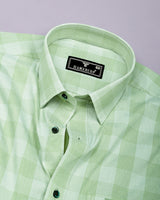 Laxion Pista Green Micro Check Formal Cotton Shirt