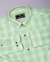 Laxion Pista Green Micro Check Formal Cotton Shirt