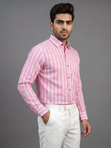 Velian Peach Pink Stripe Linen Cotton Shirt