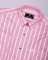Velian Peach Pink Stripe Linen Cotton Shirt