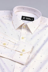 White with yellow rhombus printed cotton shirt
