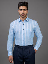 Velian SkyBlue Stripe Linen Cotton Shirt