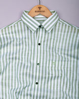 Keron Green With White Dobby Stripe Cotton Shirt
