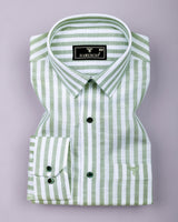 Keron Green With White Dobby Stripe Cotton Shirt