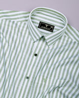 Keron Green With White Dobby Stripe Cotton Shirt