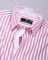 Keron Pink With White Dobby Stripe Cotton Shirt