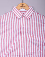 Keron Pink With White Dobby Stripe Cotton Shirt