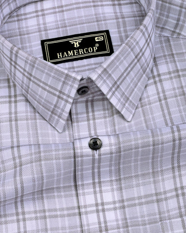 Alron Gray With White Check Premium Cotton Shirt