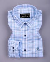 Alron Blue With White Check Premium Cotton Shirt