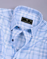 Alron Blue With White Check Premium Cotton Shirt